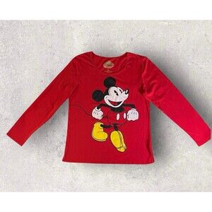 Classic Disney Mickey Mouse Long Sleeve Red T Shirt Lightweight Size Large